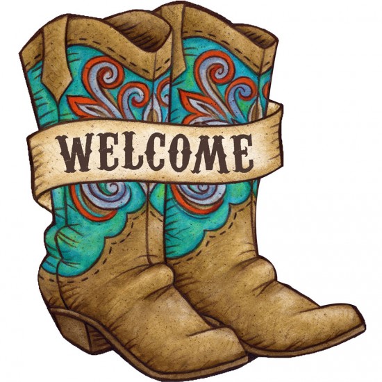 Hang Around are die-cut PVC /10.75  inch x 17 inch - Cowboy Boots Welcome