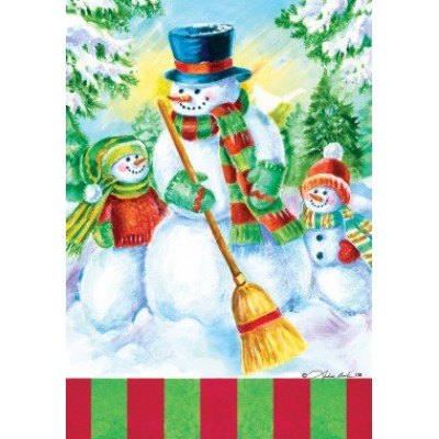 Drapeau décoratif 28 x 40 pouces, Bonhomme de neige et enfants