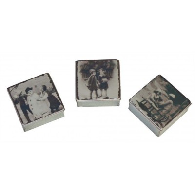 Boite de métal carré  vintage avec dessin d'enfants  3 assorties 2.75x2.75x1.25