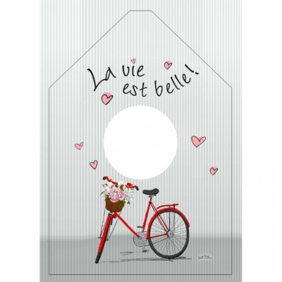 La vie est belle , clothe line pin Bag, made of Polyester, 10'15" x 19'3" with the ring.    